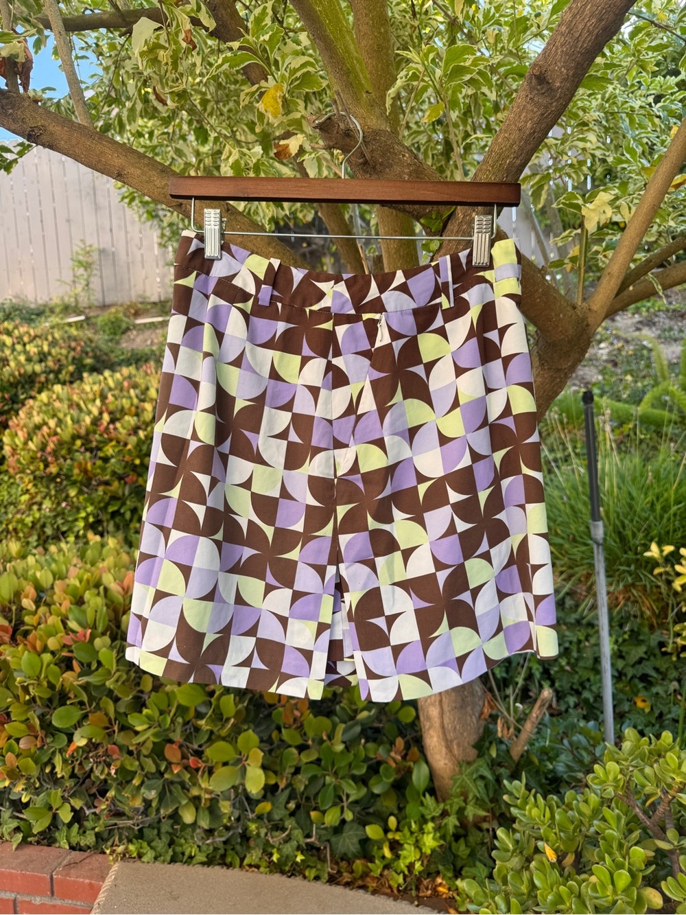 TEHAMA Brown, Lavender & Pale Green Retro Geometric Shorts